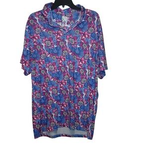 TailorByrd Mens XL Performance Polo Shirt Pink Blue Floral Tropical Golf SPF 30